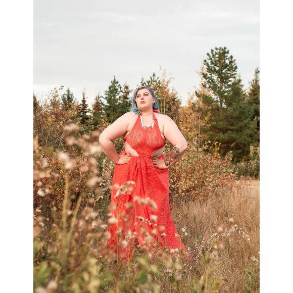 Women's Red Sexy lace flowy Handmade Maxi Dress New Size S/M - Picture 11 of 12